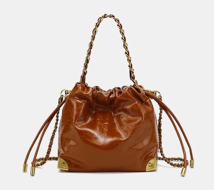 ショルダーバッグレディース 巾着 上品な巾着型チェーンハンドルバッグ