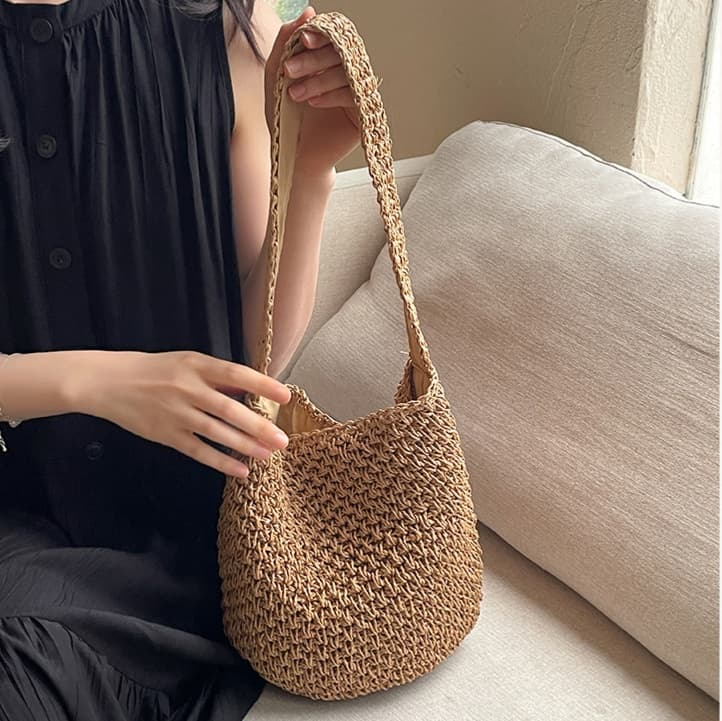 ショルダーバッグレディース カゴバック シンプル編み込み肩掛けかごバッグ