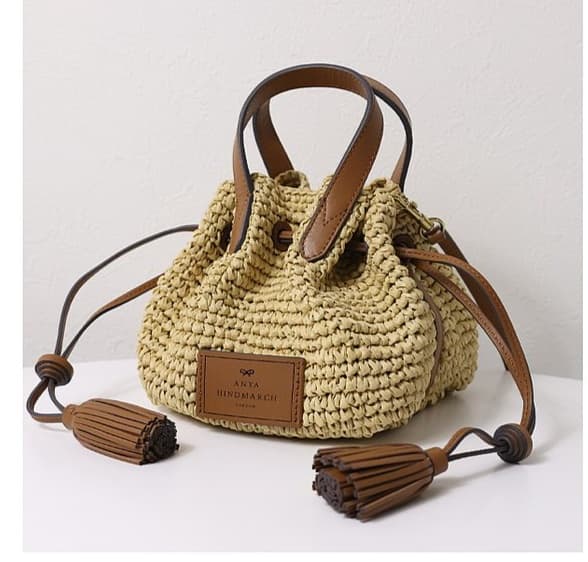 ショルダーバッグレディース 巾着 夏の風合い 巾着型かごバッグ