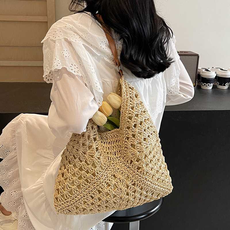 ショルダーバッグレディース カゴバック 手編み麻紐メッシュトートバッグ