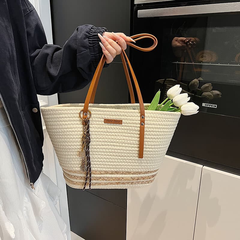 ショルダーバッグレディース カゴバック 上品な手編み風トートかごバッグ