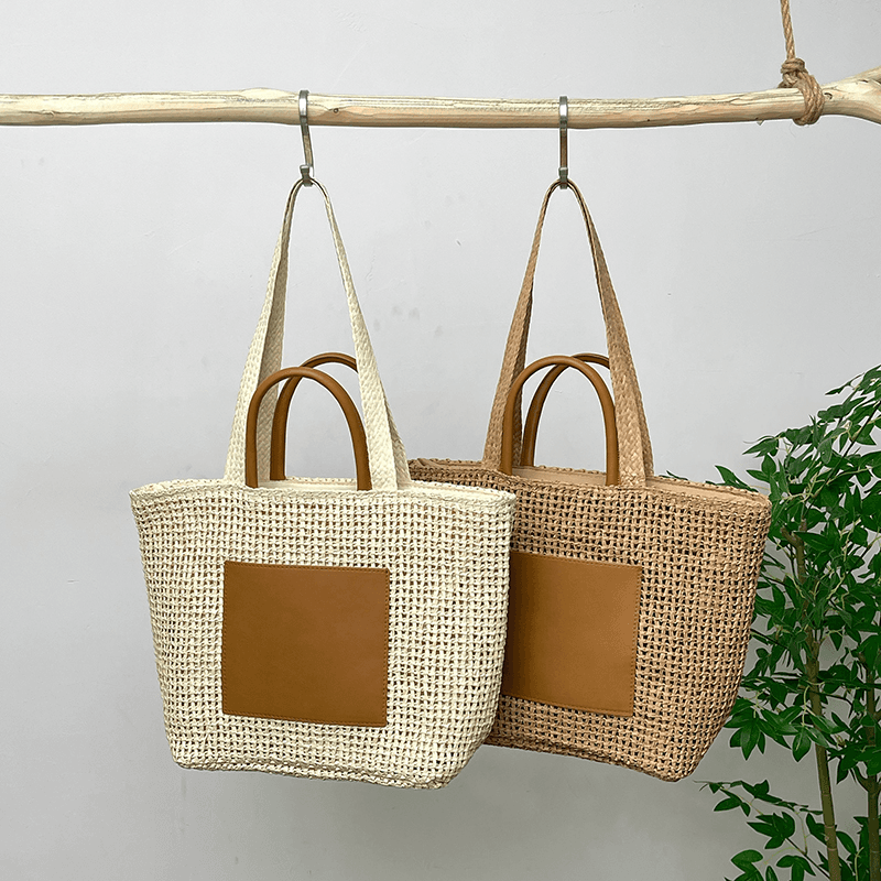 ショルダーバッグレディース 天然素材の洗練ポケット付きカゴバッグ