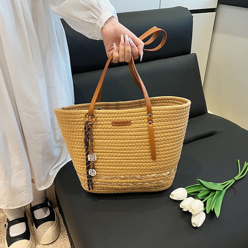 ショルダーバッグレディース カゴバック 上品な手編み風トートかごバッグ