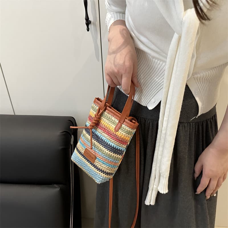 ショルダーバッグレディース 彩り編み込みミニカゴバッグ