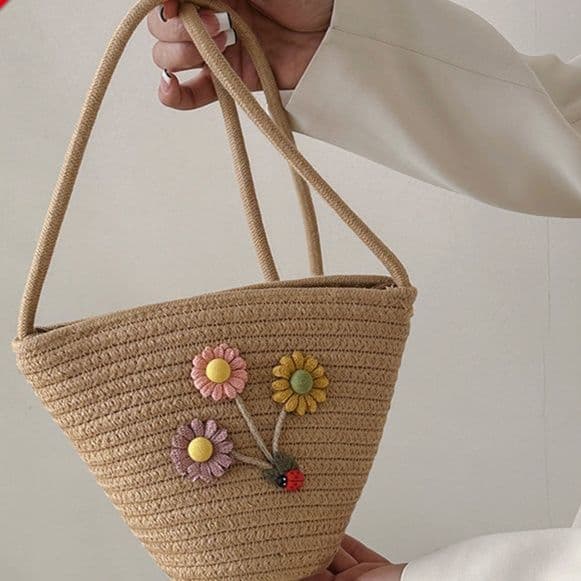 ショルダーバッグレディース 花束刺繍ミニかごショルダー