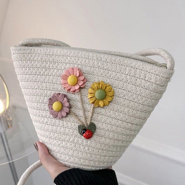 ショルダーバッグレディース 花束刺繍ミニかごショルダー